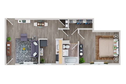Floor plan for 1 bed, 1 bath, 600 sqft
